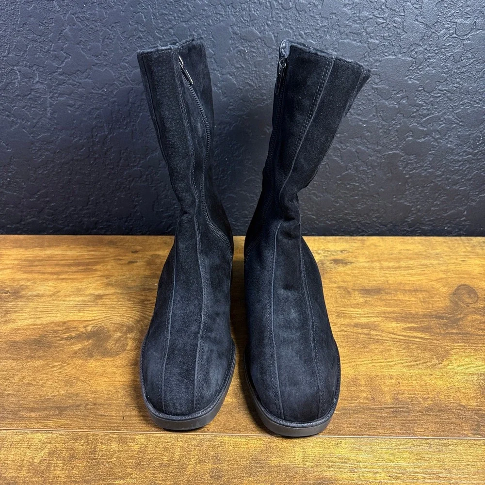 Hush Puppies Waterproof 295080 Black Suede Mid-Calf Boots Womens 6M